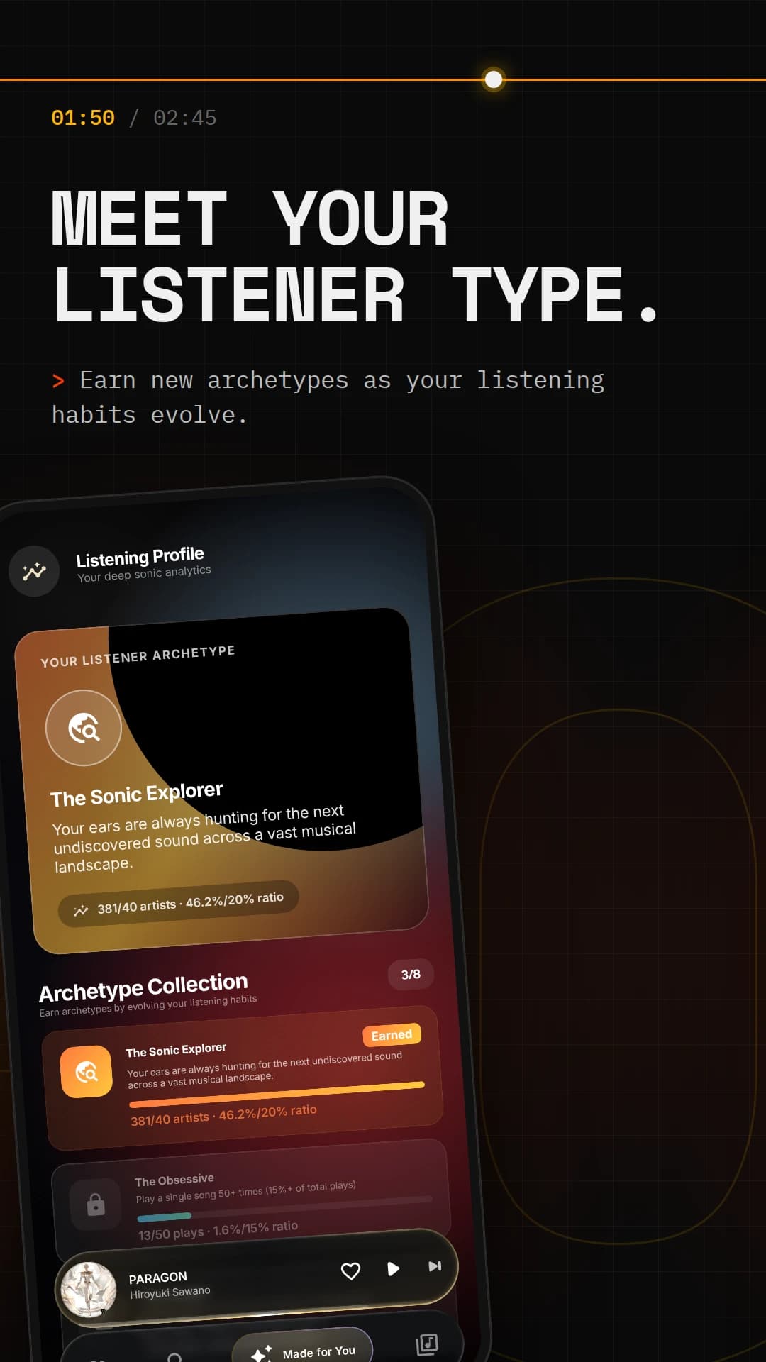 Meet your listener type. Earn new archetypes as your listening habits evolve.